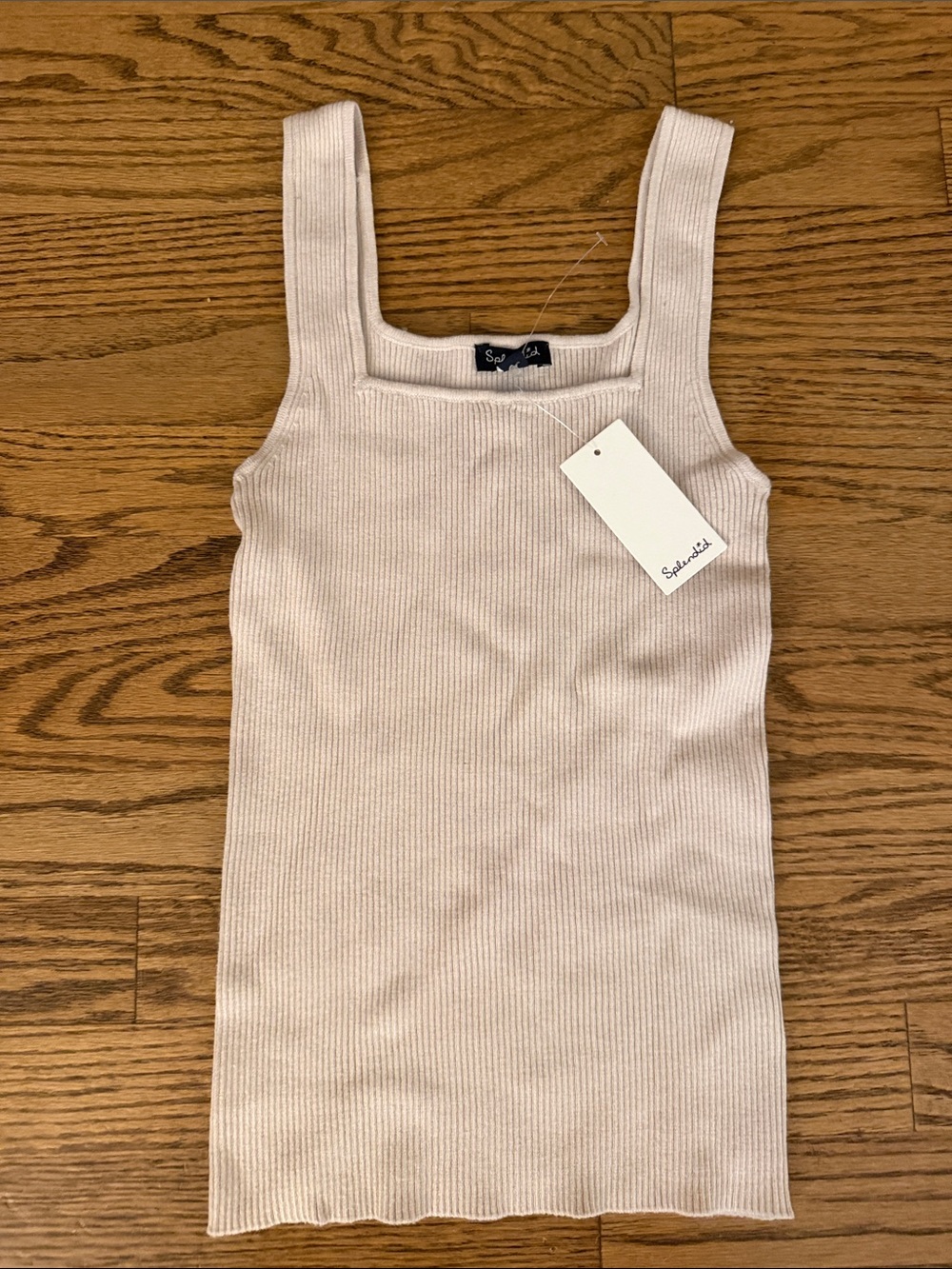 Splendid Light Beige Ribbed Square-Neck Tank